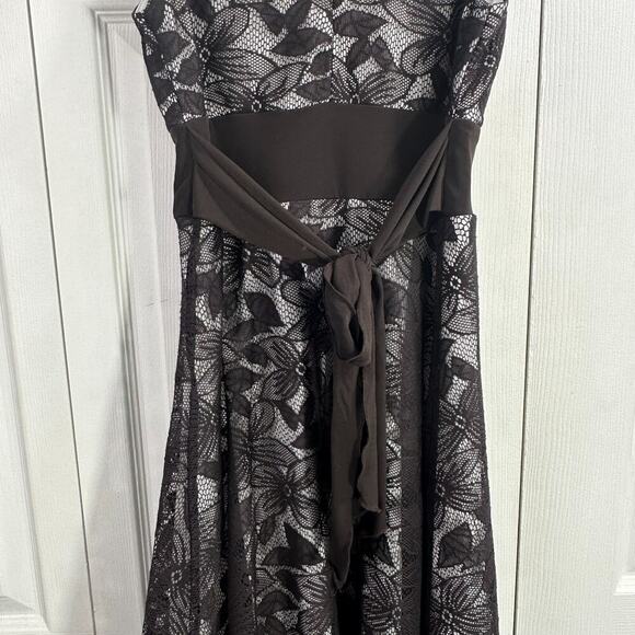 Y2K Studio Y Brown & cream Lace overlay Dress w/tule ruffle bottom Party Formal - Picture 8 of 15